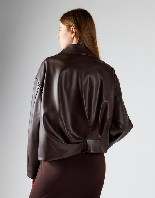 Brown Pu Zip Up Jacket