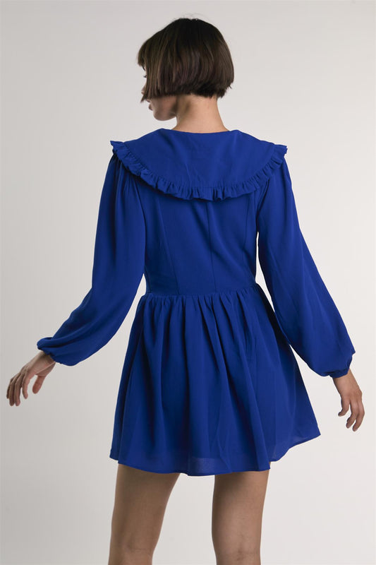 Blue Button-Down-Skater Mini-Dress