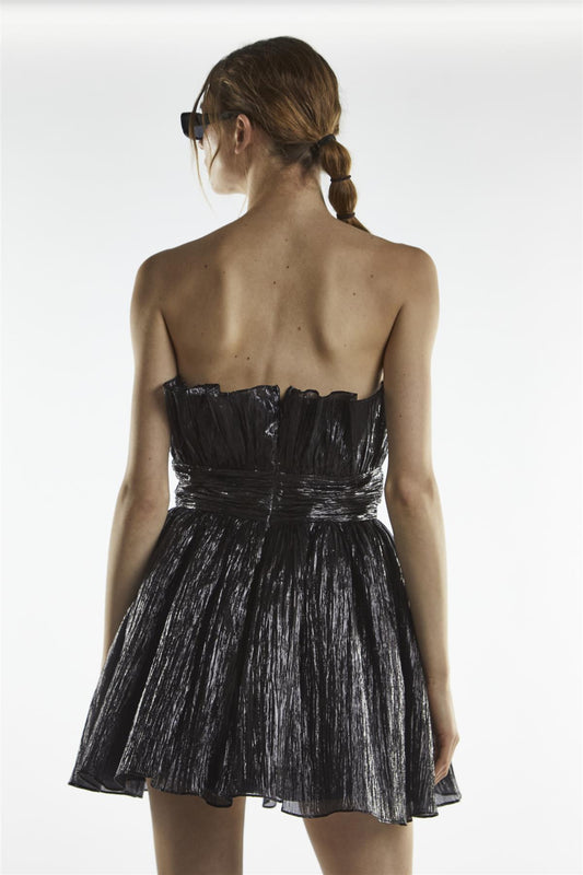 collective the label metallic dress Collective the Label Petite exclusive bandeau ruched waist mini dress in metallic lime green