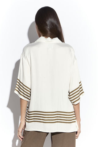 Cream Olive Stripe Short Sleeve Shirt