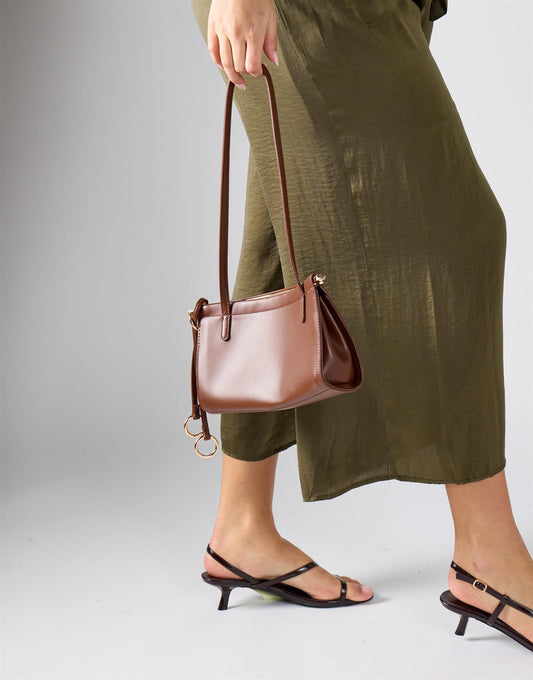Shoulder Bag with Gold Detail - Dark Brown