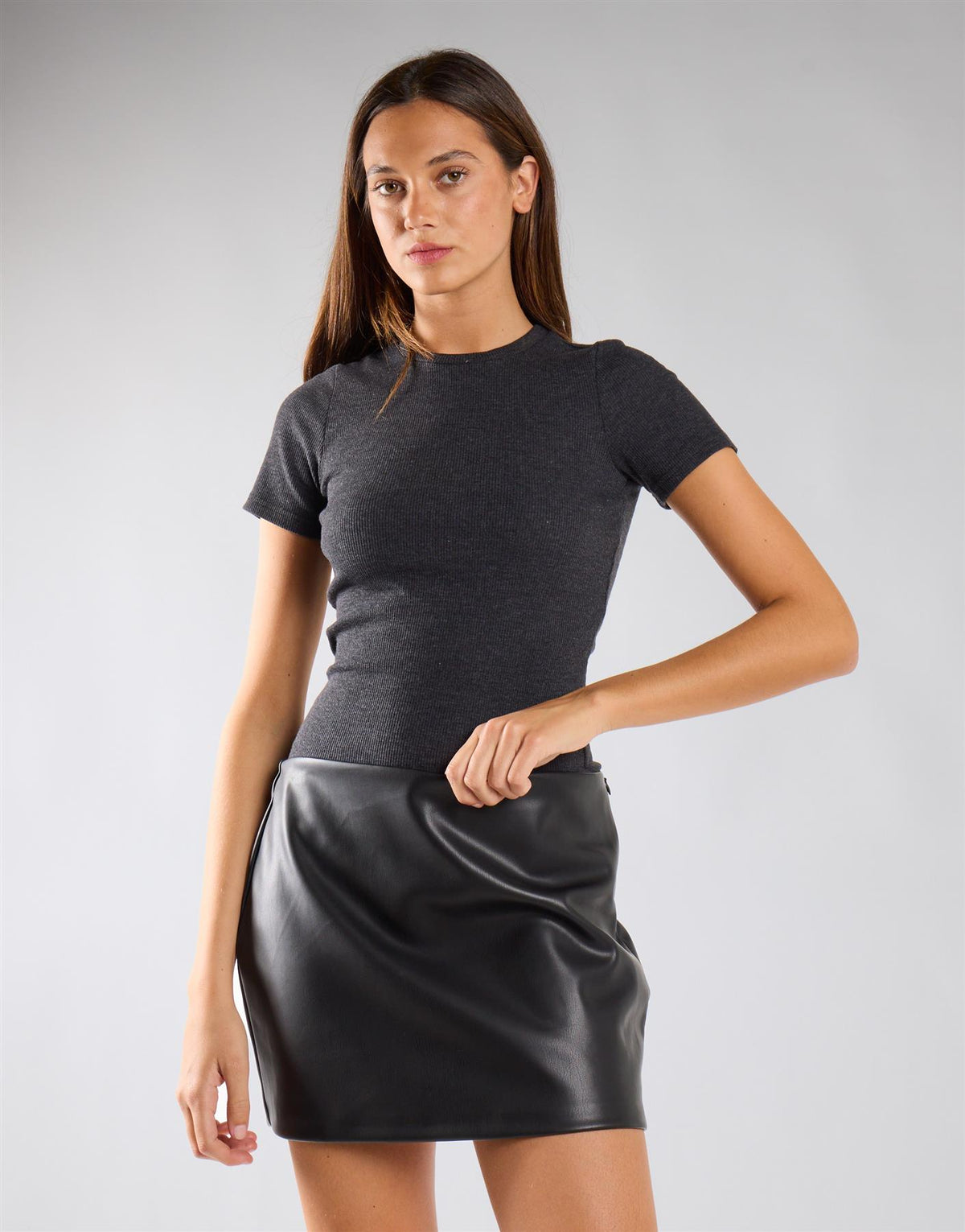 Black Leather Side-Zip Mini Skirt