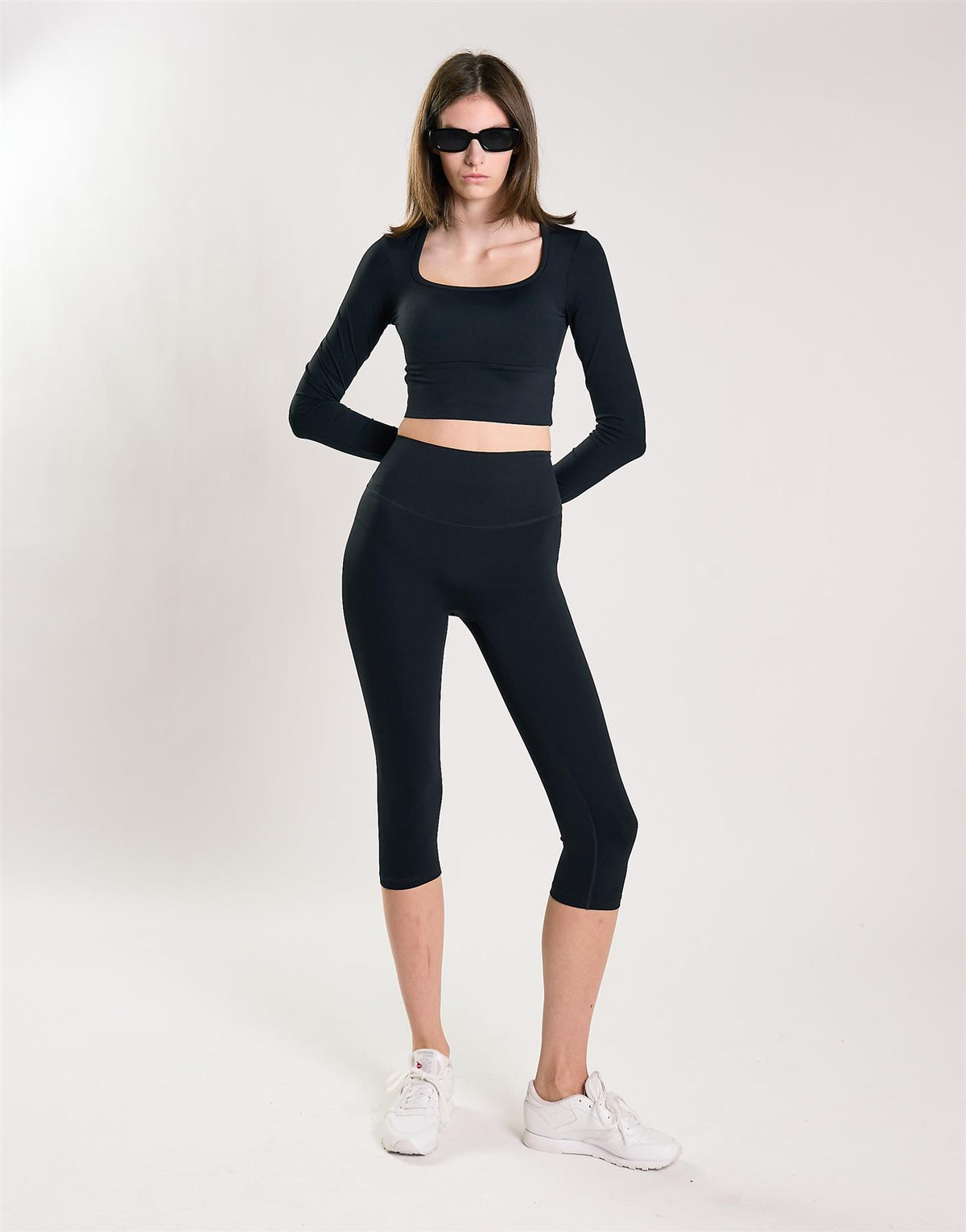 Agon Women's Black Long Sleeve Square Neck Top