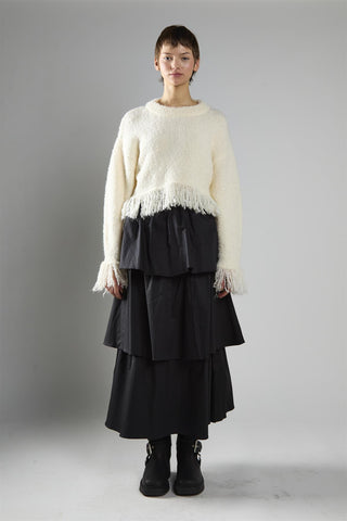 Cream Fringe-Trim Long Sleeve-Jumper