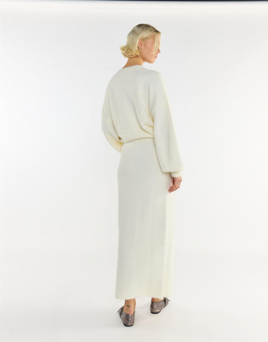 Cream Knitted Maxi Skirt