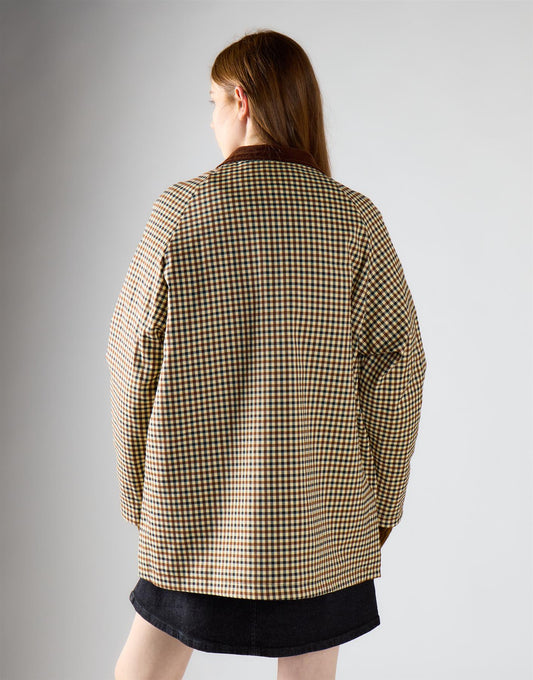 Cream Check Zip Up Collared Jacket
