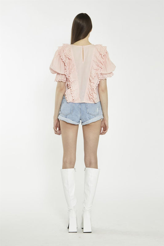 Salmon-Pink Ruffle-Layered Top