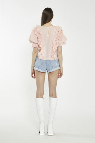 Salmon-Pink Ruffle-Layered Top