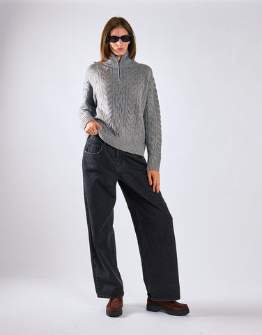 Grey Marl Cable Knit Quarter Zip Jumper