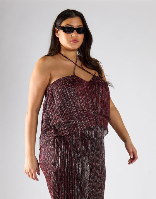 Glamorous Curve Metallic Red Strap Neck Jumpsuit