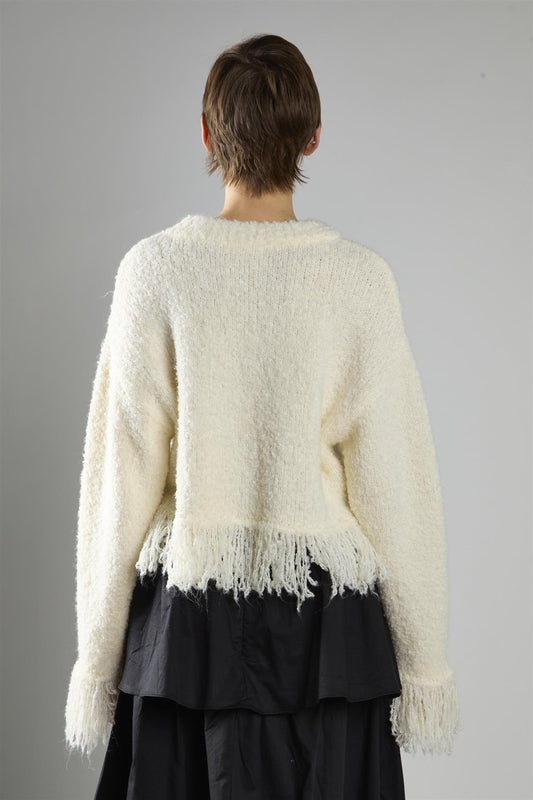 Cream Fringe-Trim Long Sleeve-Jumper