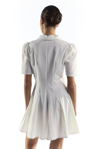 Trinity White Colour Button Through Pleated Short Sleeve Dress