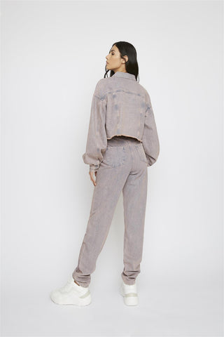 Pink-Tint Straight-Leg High-Waisted Jeans