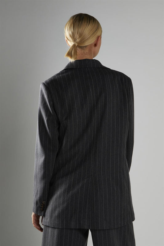 Grey-Pinstripe Double-Breasted Blazer