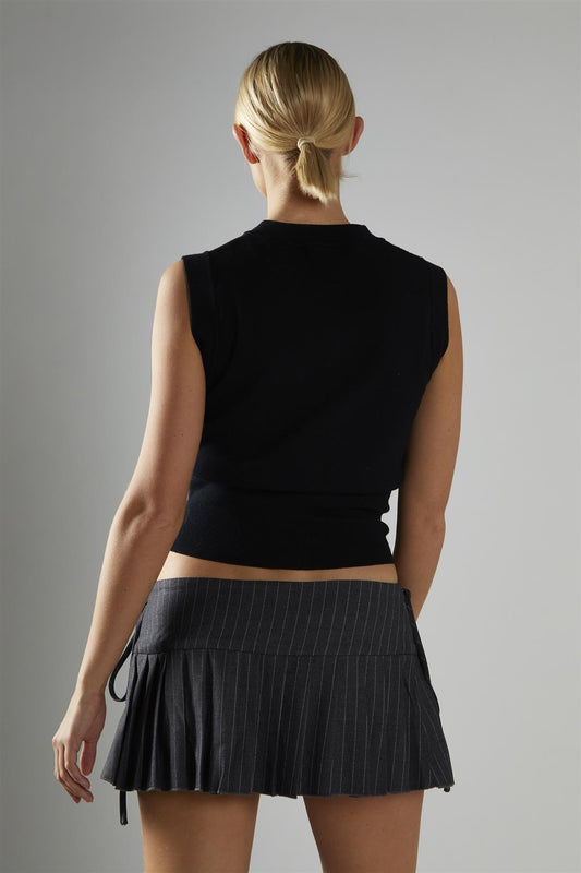 Charcoal-Pinstripe Pleated Mini-Skirt