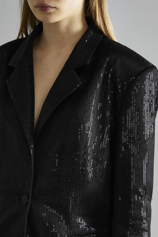 Black Metallic Sequin Oversized-Blazer