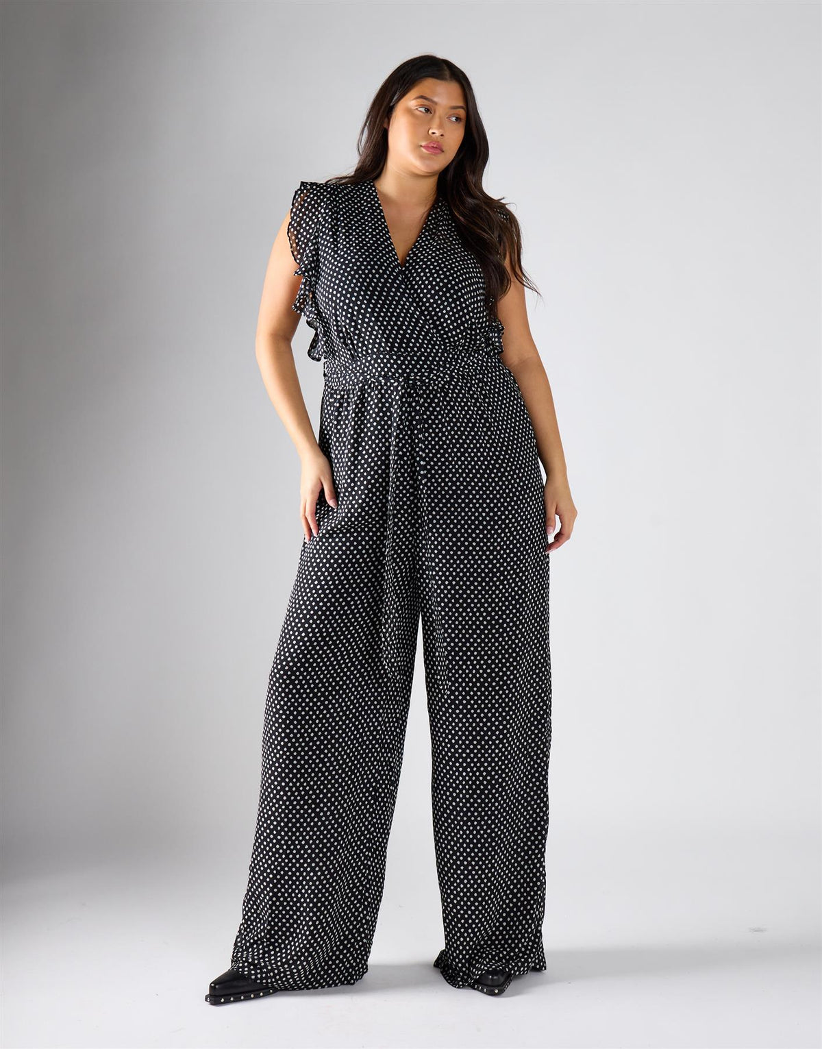 Glamorous Curve Black Blur Dot Jumpsuit