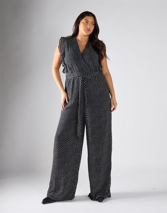 Glamorous Curve Black Blur Dot Jumpsuit