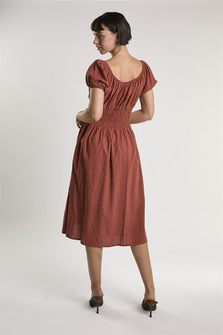Mid Copper Shirring Waist Midi Dress