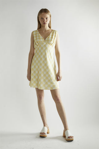 Yellow Ombre Check V-neck Mini-Dress