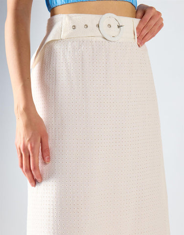 White Belted Midi Skirt