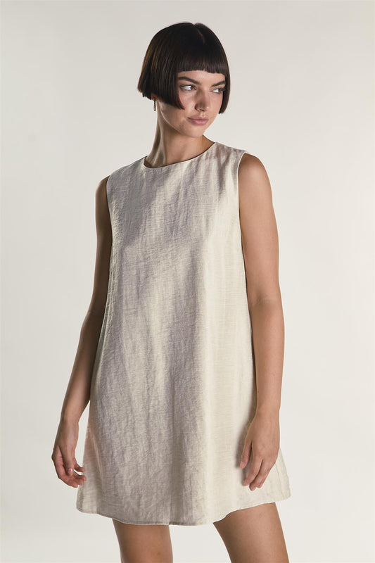 Cream Shimmer Round Neck Mini Dress