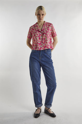 Hot-Pink Multi Ditsy-Floral Crop-Top