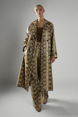 Beige Snakeskin Double Breasted Trench Coat