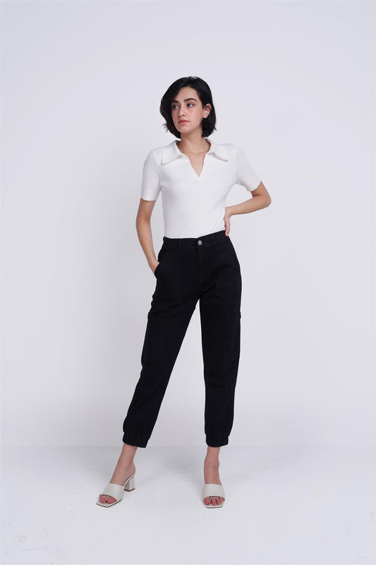 White V-Neck Collar Bodysuit