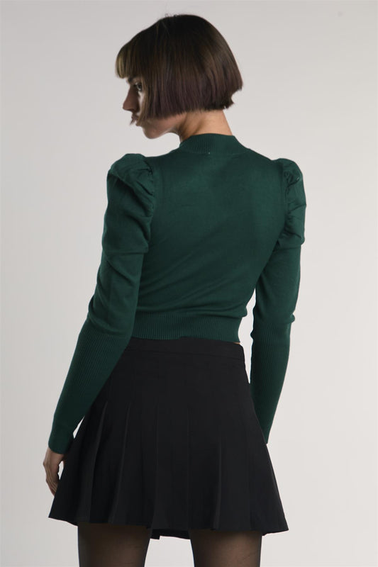 Forest-Green High-Neck Crop-Jumper