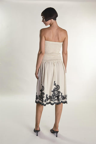Cream Black Border Bandeau Midi Dress