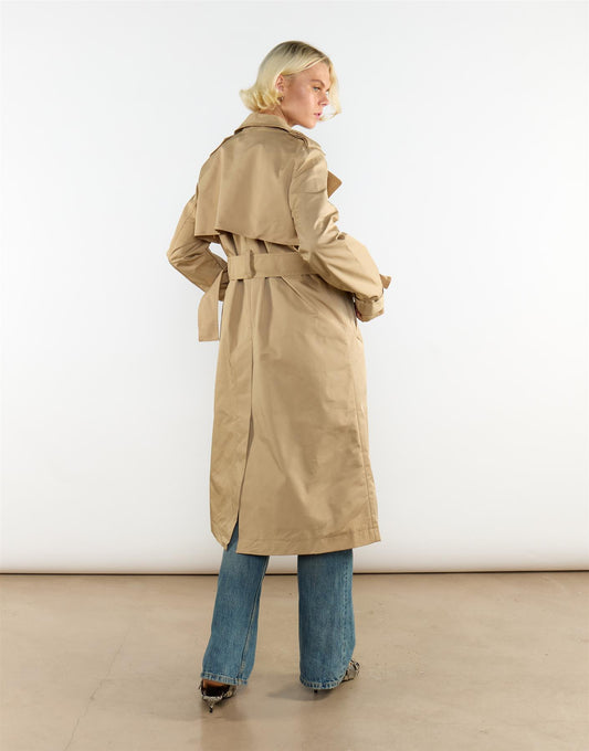 Light Camel Longline Belted Trench Coat