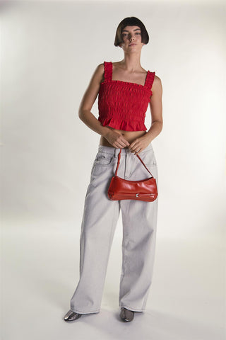 Red Cropped Smocked Top
