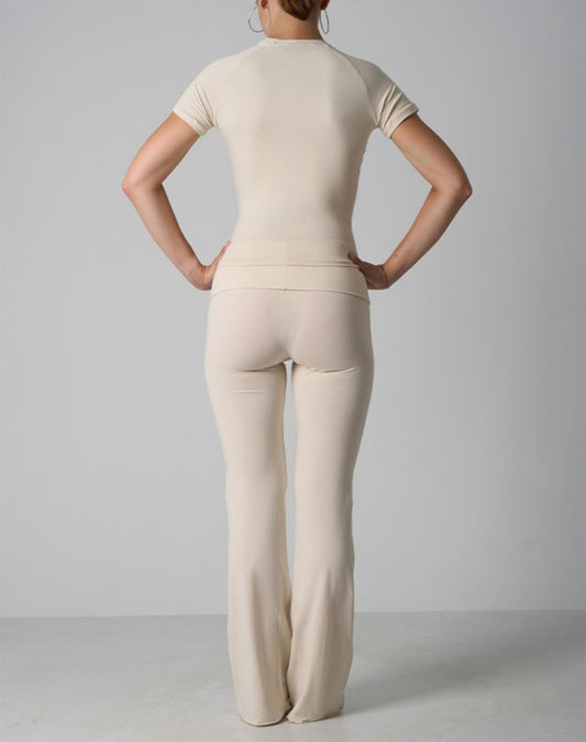 Agon Cream Short-Sleeve Top & Micro-Flare Legging Set