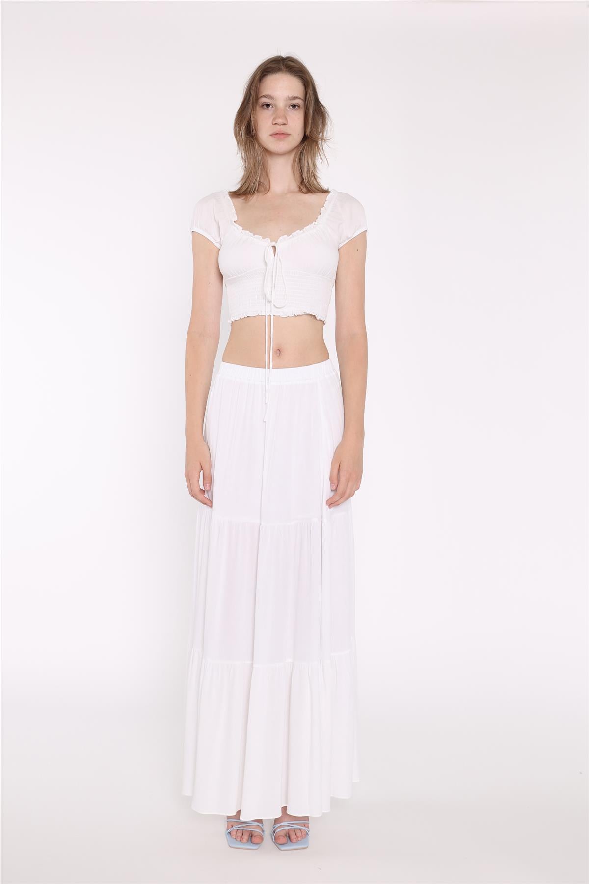 White Tiered Maxi-Skirt