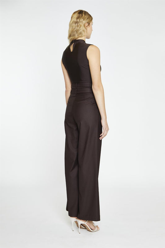 Dark Brown Turtle-Neck Sleeveless-Bodysuit