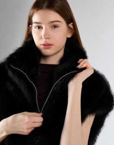 Black Plush High-Neck Gilet
