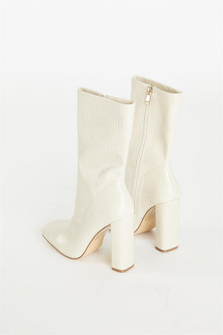 Nude Croc Print Calf High Heeled Boot
