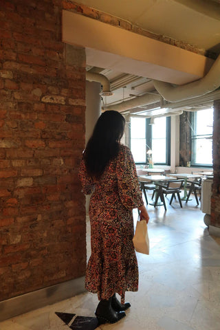 Retro Abstract-Floral Fixed Wrap Midaxi-Dress