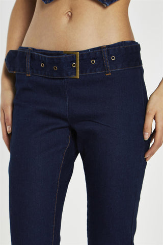Indigo Wash Flared Denim Low-Rise-Jeans