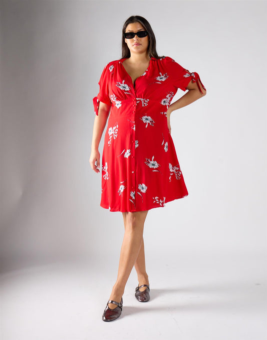 Glamorous Curve Red Floral Print Midi Dress