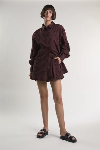 Deep Burgundy Cut Work Shorts