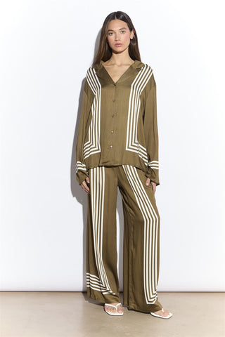 Olive Cream Stripe Button Front Shirt