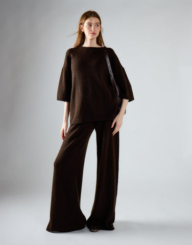Khaki Brown Knitted Flare Trousers