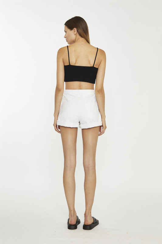 White Turn-Up Denim-Shorts