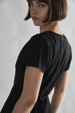 Black V-Neck Short Sleeve Mini Dress