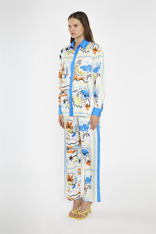 Blue Scarf-Print Oversized-Shirt