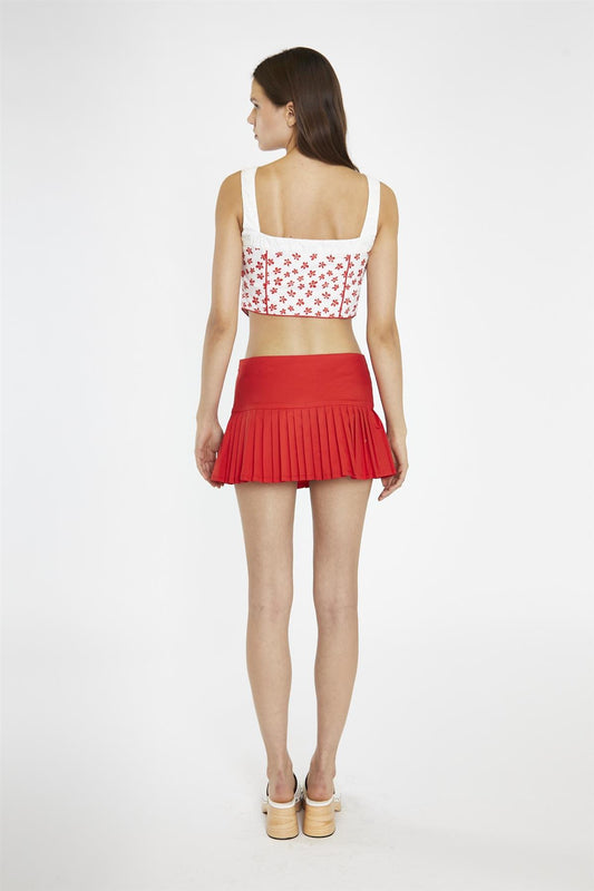 Poppy-Red Pleated Mini-Skirt