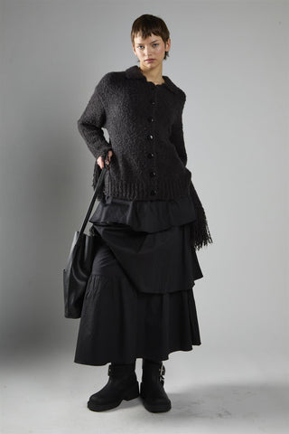 Black Fringe Cuff Button-front Cardigan