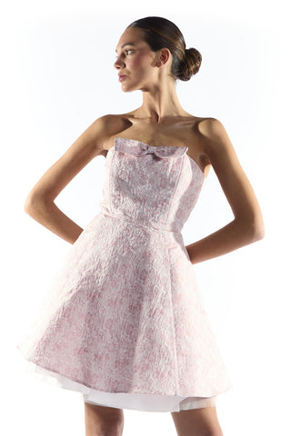 Pink Floral Brocade Bandeau Mini Dress